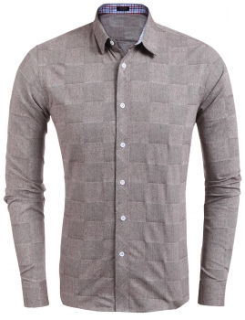 

Coffee Men Long Sleeve Plaid Jacquard Button Down Shirts, Multicolor