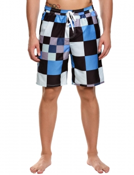 

Blue Elastic Drawstring Waist Geometric Beach Swim Board Shorts, Multicolor