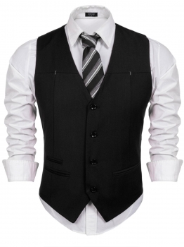 

Black Formal Slim Fit 4 Button 3 Pockets Vest, Multicolor