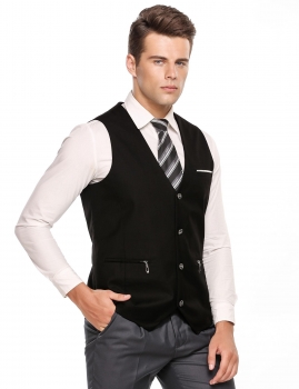 

Black Men Casual Single-breasted Slim Fit Business Vest Waistcoat, Multicolor
