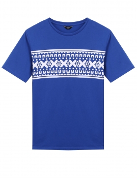 

Blue Print Pullover O Neck Fashion T-Shirt, Multicolor