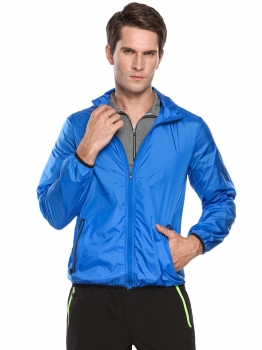 

Blue Hooded Long Sleeve Sun Protection Quick Dry Lightweight Outdoor Skin Jacket, Multicolor