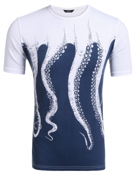 

Blue Men Fashion O-Neck Short Sleeve Octopus Printing T-Shirt, Multicolor