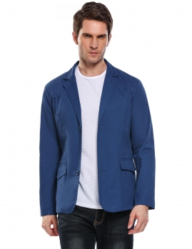 

Blue Men Notched Lapel Two-Button Slim Long Sleeve Solid Blazer, Multicolor