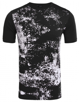 

Black Men's Printed O-Neck Cotton T-Shirt, Multicolor