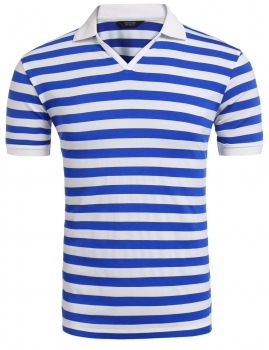 

Blue white Men Turn Down Collar Short Sleeve Striped Polo T-Shirt, Multicolor