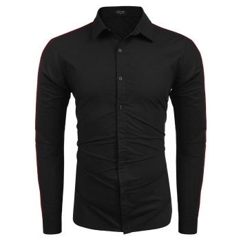 

Black Slim Fit Turn Down Collar Long Sleeve Button Down Shirts, Multicolor