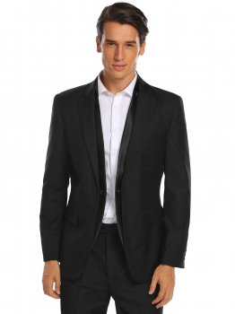 

Black Lapel Casual Slim Fit Solid Men's Blazer Coat, Multicolor