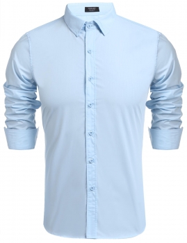 

Blue Long Sleeve Solid Button Down Business Shirts, Multicolor