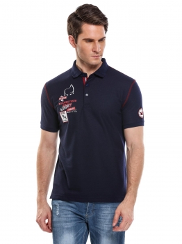 

Blue Men's Turn Down Collar Short Sleeve Letter Applique Polo Shirt, Multicolor