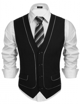 

Men's V-neck Button Patchwork Business Vest, Multicolor