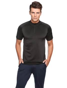 

Black Casual O-Neck Short Sleeve Front Zipper Basic T-Shirt, Multicolor