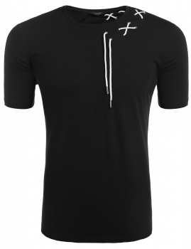 

Men's O-Neck Short Sleeve Criss Cross Drawstring Casual T-Shirt, Multicolor