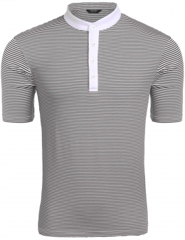 

Gray Stripes Short Sleeve Contrast Color Trim Buttoned T-Shirts, Multicolor
