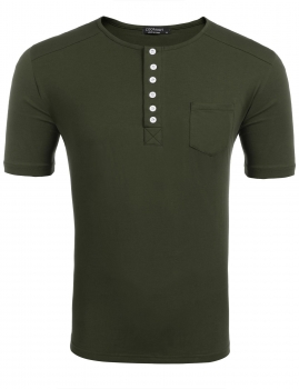 

Men's O-Neck Button Short Sleeve Solid Slim Fit Casual T-Shirt, Multicolor