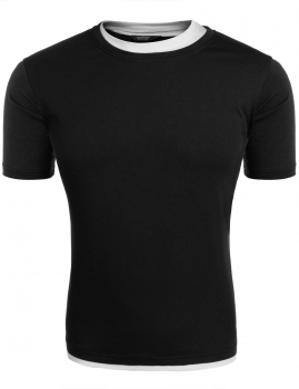 

Black Men's O-Neck Short Sleeve Patchwork Casual T-Shirt, Multicolor
