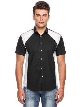 

Men's Short Sleeve Contrast Color Patchwork Casual Button Down Shirt, Multicolor