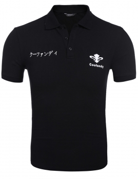 

Black Men Casual Short Sleeve Print Slim Pullover Polo Shirt, Multicolor