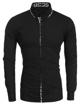 

Black Men Turn Down Collar Long Sleeve Button Casual Shirts, Multicolor