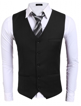 

Men Basic Slim Single-Breasted Contrast Color Patchwork Business Suit Vest, Multicolor