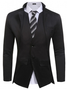 

Black Men Padded Shoulder Long Sleeve Double Collar 2 Button Jacket, Multicolor