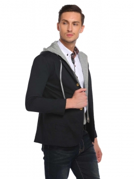 

Black Men's Long Sleeve Slim Fit Buttons Hooded Blazer, Multicolor