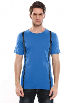 

Blue Mens Casual O-Neck Short Sleeve Band Patchwork T-Shirt, Multicolor
