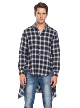

Men Casual Shirt Collar Long Sleeve Plaid Dip Hem, Multicolor