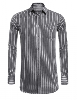 

Gray Men's Long Sleeve Striped Pocket Casual Button Down Shirt, Multicolor