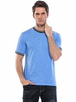 

Blue Men's O-Neck Short Sleeve Patchwork Summer Casual T-Shirt, Multicolor