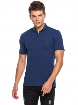 

Men's Turn Down Collar Short Sleeve Plaid Patchwork Casual Polo Shirt, Multicolor