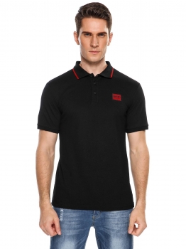 

Black Men's Turn Down Collar Short Sleeve Applique Casual Polo Shirt, Multicolor