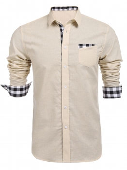 

Men's Long Sleeve Plaid Patchwork Casual Button Down Shirt with Pocket, Multicolor