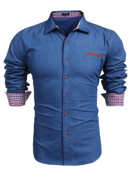 

Men Slim Long Sleeve Button Down Denim Casual Shirts, Multicolor