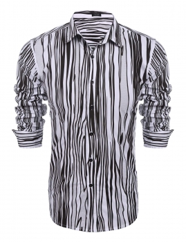 

Black Men Turn Down Collar Long Sleeve Button Down Shirts, Multicolor