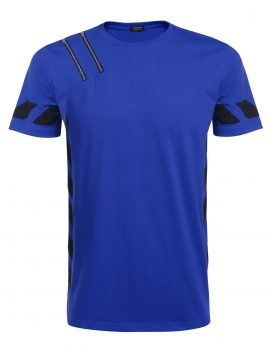 

Blue Men's O-Neck Short Sleeve Zipper Contrast Color Casual T-Shirt, Multicolor