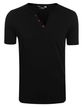 

Black Notch Neck Short Sleeve Solid T-Shirt, Multicolor
