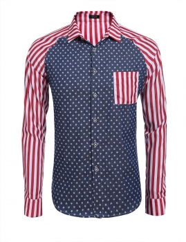 

Men's Long Sleeve Striped Star Pocket Casual Button Down Shirt, Multicolor