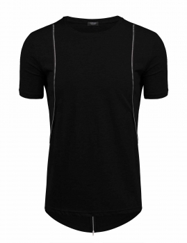 

Men Fashion Round Neck Short Sleeve Zipper Asymmetrical T-Shirt, Multicolor