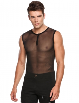 

Black Men Mesh See-through Sleeveless Tank Top Undershirts, Multicolor