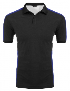 

Black Men's Short Sleeve Patchwork Polo Shirt, Multicolor