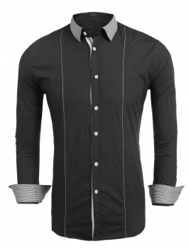

Black Men's Casual Turn Down Collar Long Sleeve Button Shirt, Multicolor