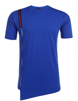 

Blue O-Neck Short Sleeve Letter Patchwork Irregular T-Shirts, Multicolor