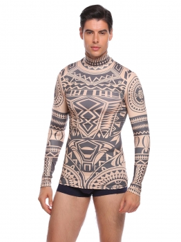 

Blue Men Sport Stand Neck Long Sleeve Cycling Fitness Print T-Shirt, Multicolor
