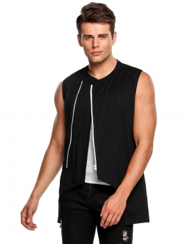 

Men's O-Neck Sleeveless Zip-Up Irregular Hem Casual Tank Tops, Multicolor