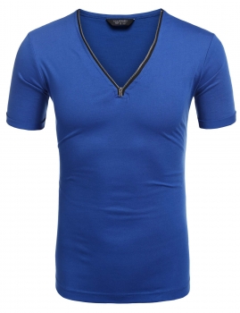 

Men Fashion Zipper V-Neck Short Sleeve Solid T-Shirt, Multicolor