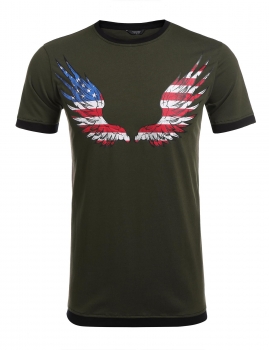 

Army green Men's O-Neck Short Sleeve Print Contrast Trim Casual T-Shirt, Multicolor
