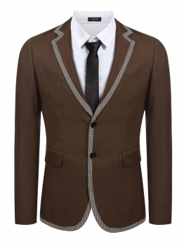 

Brown Slim Fit Notch Lapel Long Sleeve Formal Business Blazer, Multicolor