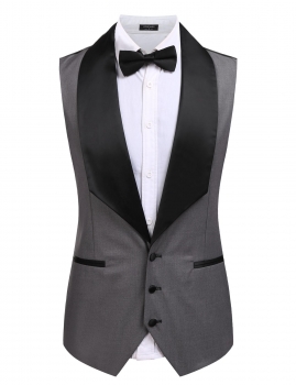 

Gray Single-Breasted Button Down Patchwork Slim Fit Business Vest, Multicolor