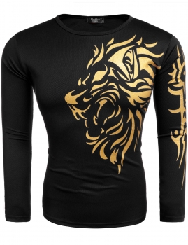 

Black Men's O-Neck Long Sleeve Print Slim Fit Casual T-Shirt, Multicolor
